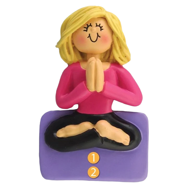 Sustainable Ornament Central Personalized Blonde Female Doing Yoga Ornament Official