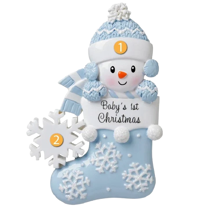 Verified PolarX Personalized Baby Snowman in Blue Stocking Ornament Official