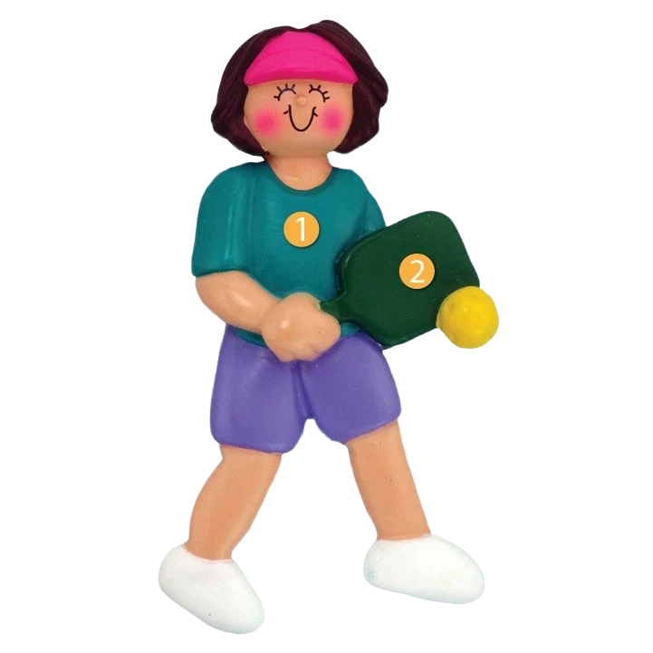 World-Class Ornament Central Personalized Brunette Female Pickleball Player Ornament Eco-Friendly