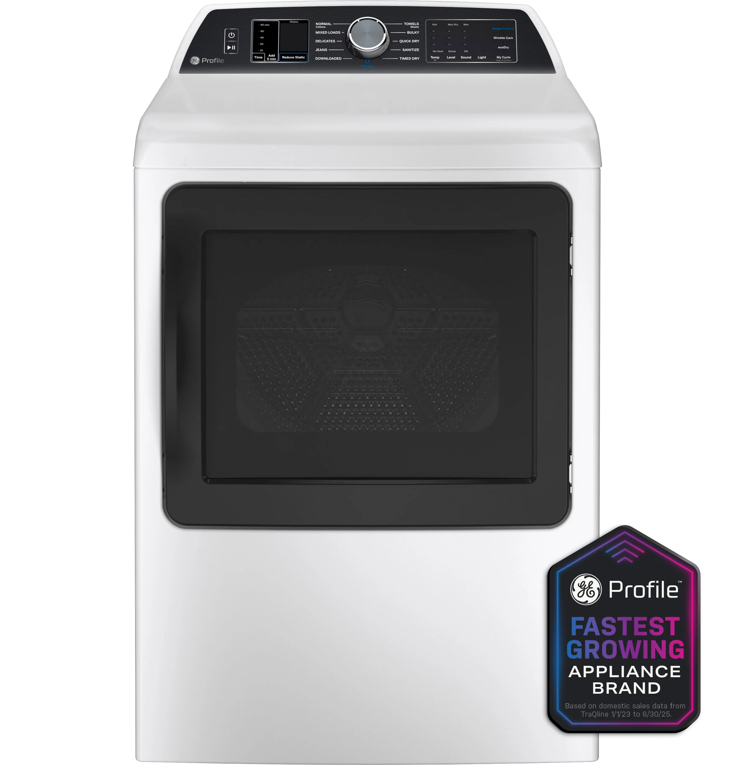 Easy-to-Use GE Profile™ ENERGY STAR® 7.4 cu. ft. Capacity Smart aluminized alloy drum Electric Dryer with Sanitize Cycle and Sensor Dry Professional