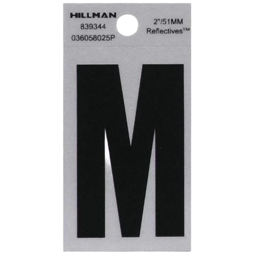 Secure Hillman 2 in. Black Silver Reflective Mylar Square Cut Sticker Letter M Consistent