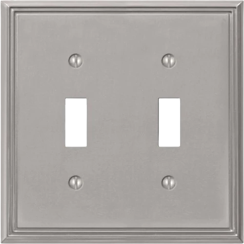 Original Design Amerelle 2-Gang Brushed Nickel Metro Line Cast Metal Toggle Switch Wall Plate Sophisticated