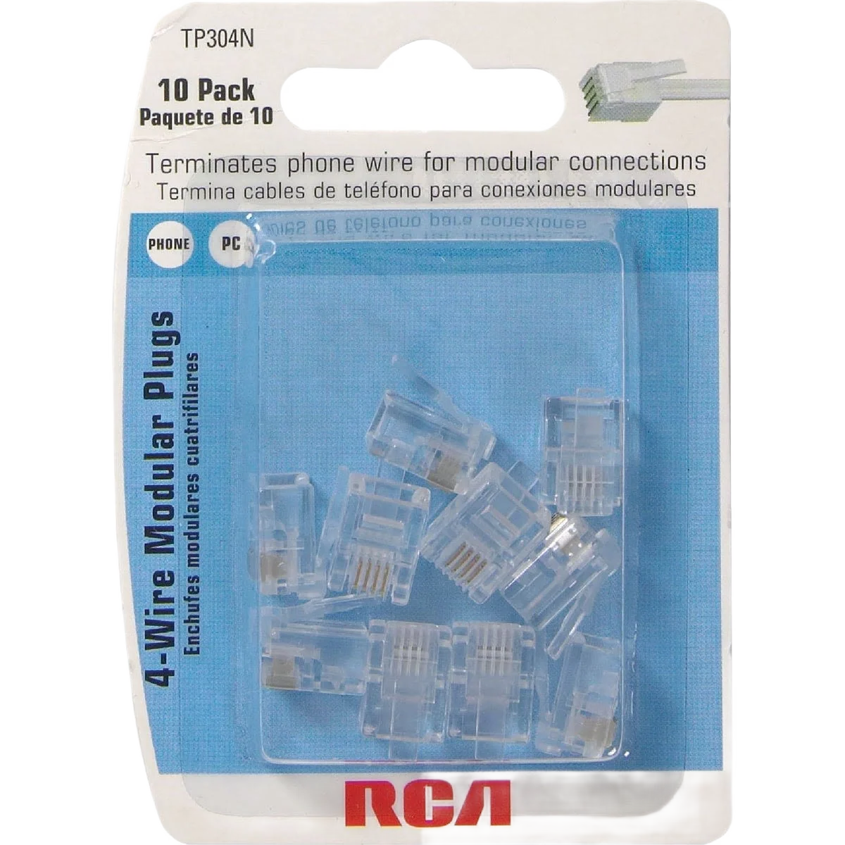 Clean RCA Clear 4-Wire Modular Outlet Phone Plug 10-Pack Detailed