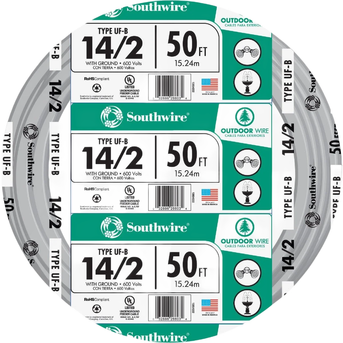 Unique Southwire 50' 14 AWG 2-Conductor UFW G Wire High-Grade