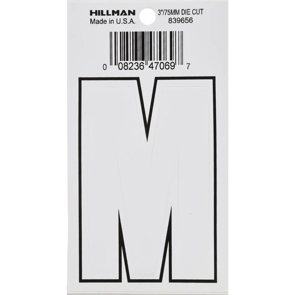 Easy-to-Use Hillman 3 in. White Matte Die Cut Vinyl Sticker Thin Letter M Proven