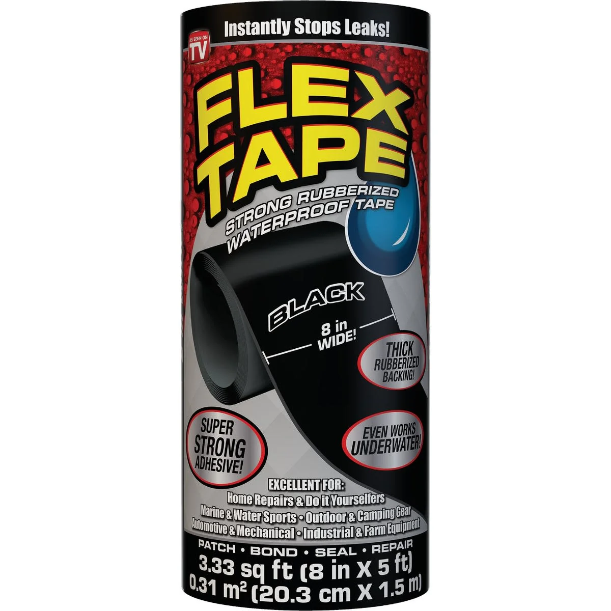 Elite Flex Tape Black Rubberized Repair Tape 8 in. x 5 ft. Versatile