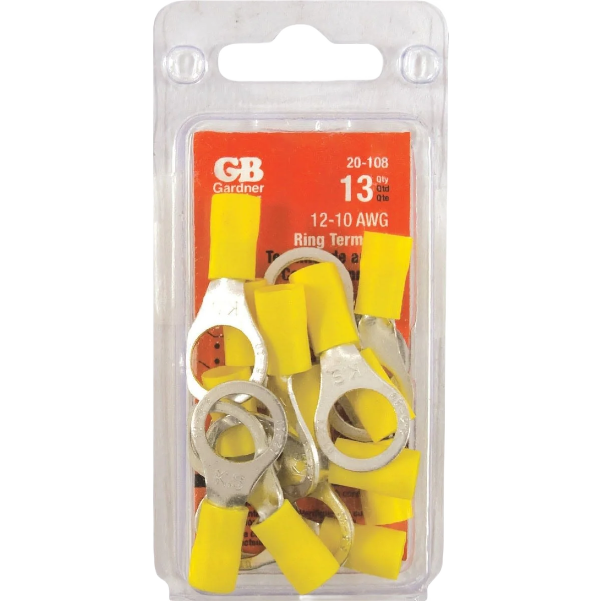 Artisan Gardner Bender 12 to 10 AWG 1 4 In. to 3 8 In. Vinyl-Insulated Barrel Ring Terminal 13-Pack Outstanding