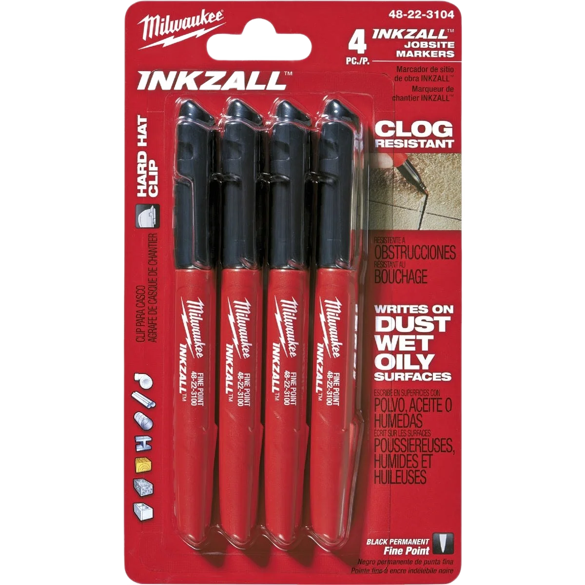 Fine Crafted Milwaukee INKZALL™ Black Fine Point Job Site Markers 4-Pack Pure