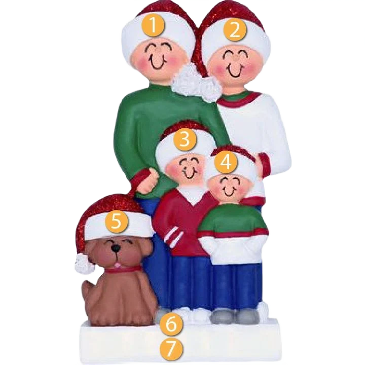 Elite Ornament Central Personalized Family of 4 with Brown Dog Ornament Crafted