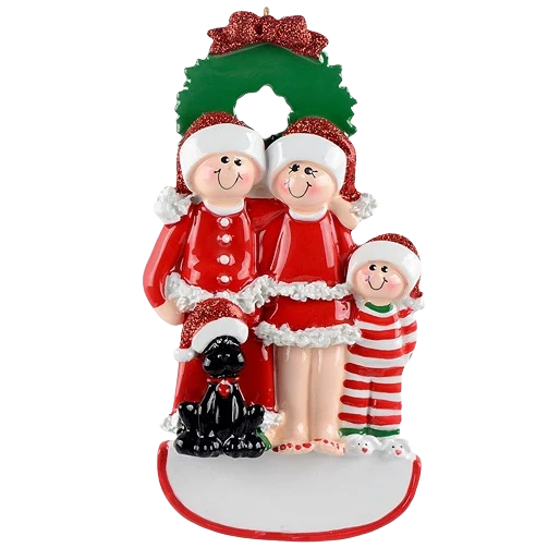 Fine Crafted Rudolph Me Personalized Family of 3 with Black Dog Ornament Durable