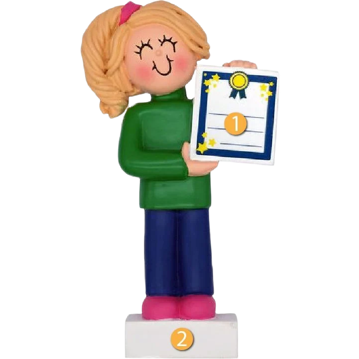 Versatile Ornament Central Personalized Blonde Female Child with Award Ornament Genuine