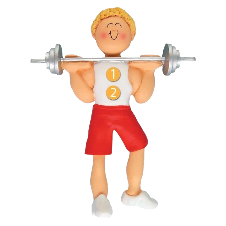 Green Ornament Central Personalized Blonde Male Weight Lifter Ornament Trusted