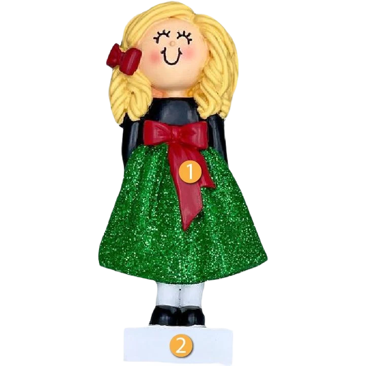 Pure Ornament Central Personalized Blonde Girl in Christmas Outfit Ornament Fashionable