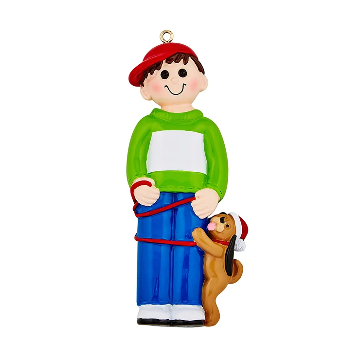 Organic Rudolph Me Personalized Boy with Dog Ornament High-End