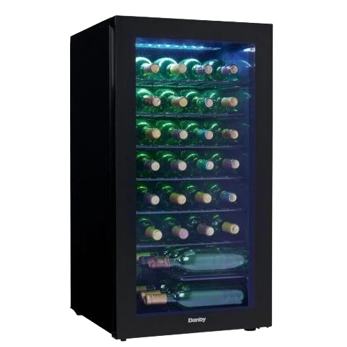 Easy-to-Use 36 Bottle Wine Cooler Interior Blue LED Lighting Wire Shelves Refined