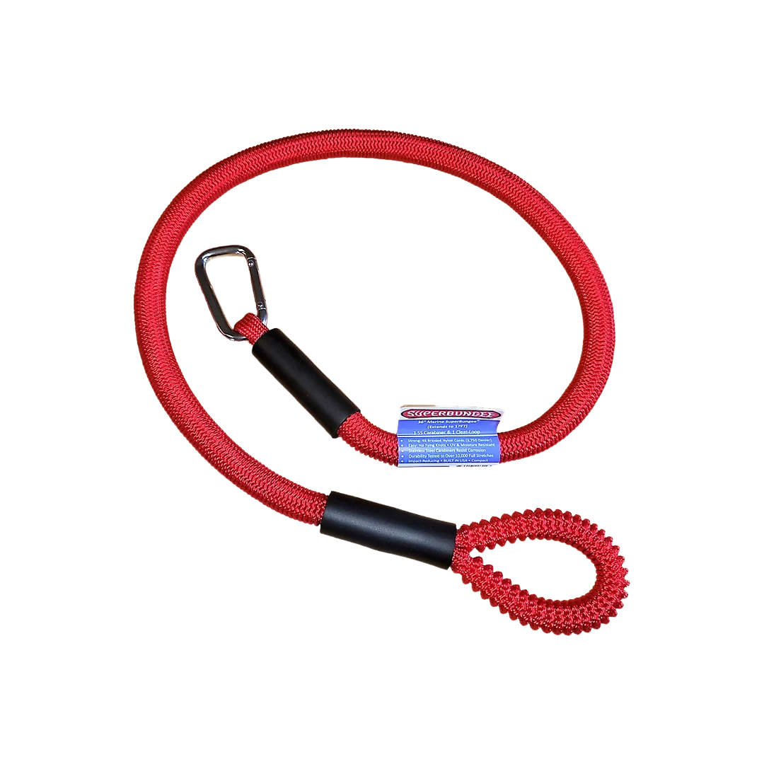 Unique SuperBungee Red 48 in. Marine Cord with 1 Stainless Steel Carabiner Hook 1 Looped End Durable