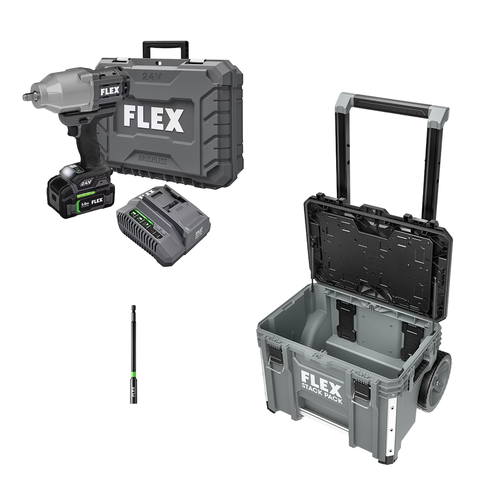 Smooth FLEX 1 2 High Torque Impact Wrench Kit 6.0Ah Stacked Lithium Battery Stack Pack™ Rolling Tool Box Elegant