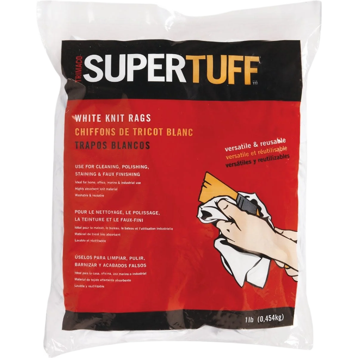 Premium Material Trimaco SuperTuff White Knit Staining Rags 1 lb. High-End