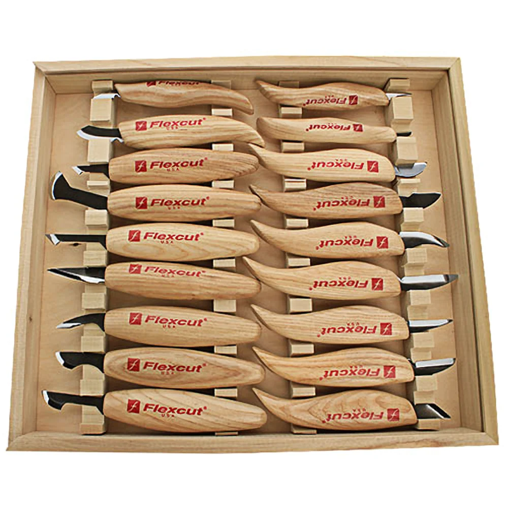 Premium Flexcut Deluxe 18 Pc. Carving Knife Set Detailed