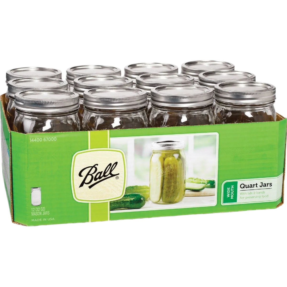 Clean Ball 1 Quart Wide Mouth Mason Canning Jar 12 Count Professional
