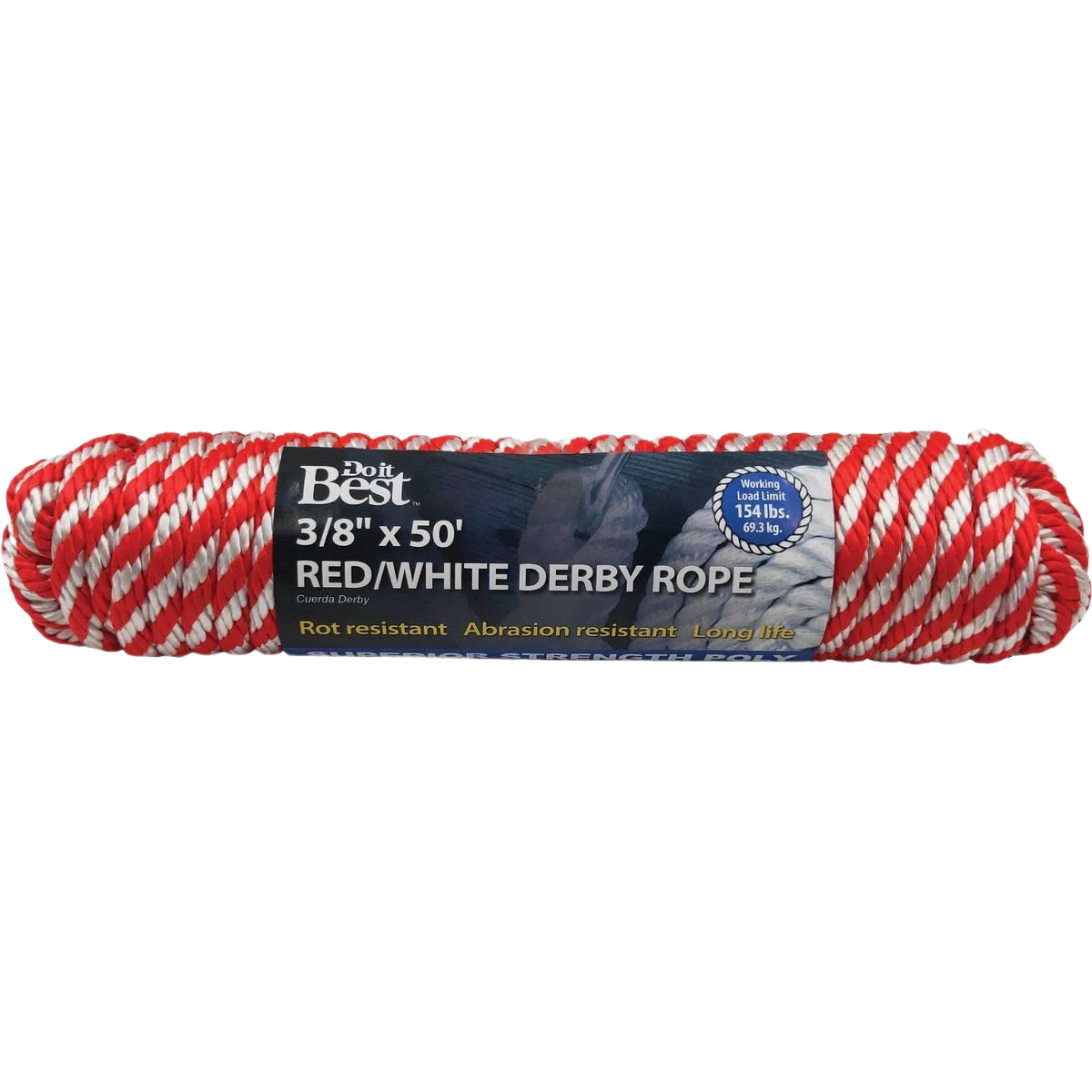 Green Do it Red White Derby Polypropylene Packaged Rope 3 8 In. x 50 Ft. Lightweight