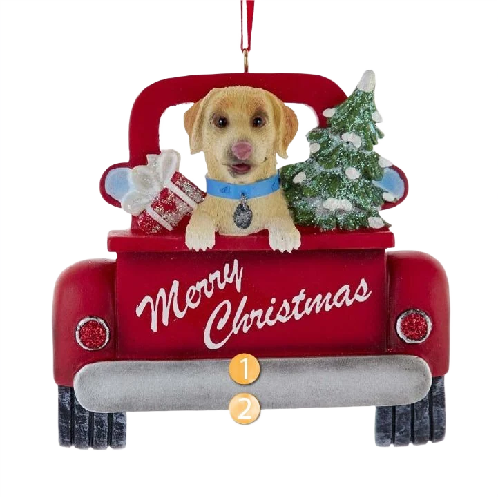 Unique Kurt S. Adler Personalized Merry Christmas Yellow Labrador In Red Truck Ornament Modern