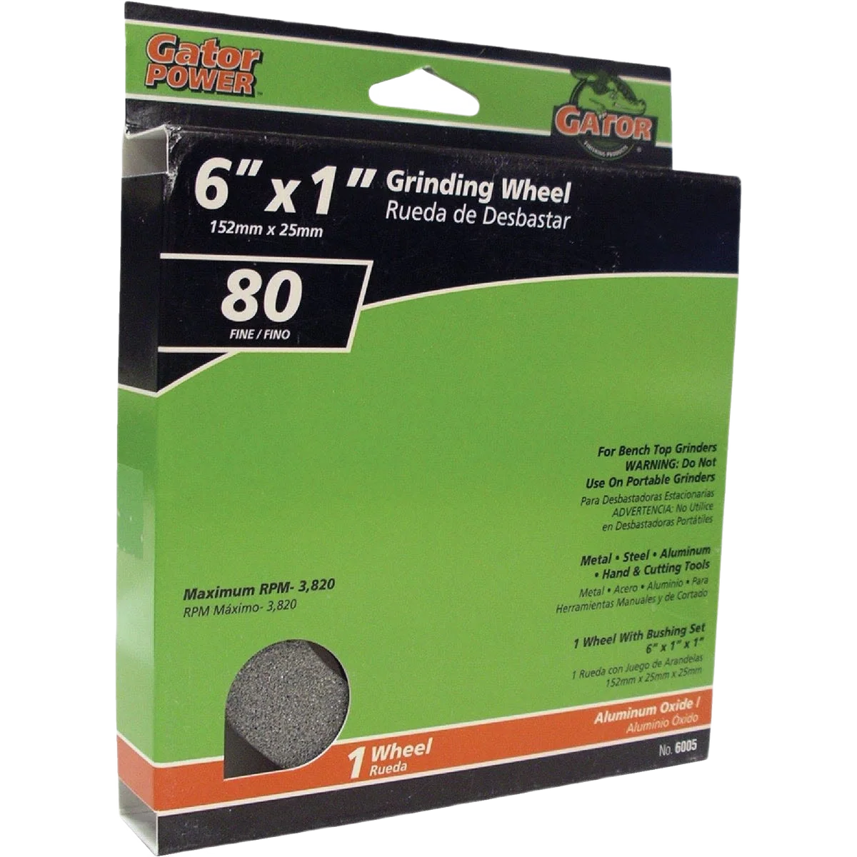 Efficient Gator Blade 6 x 1 In. Bench Grinding Wheel 80 Grit Detailed