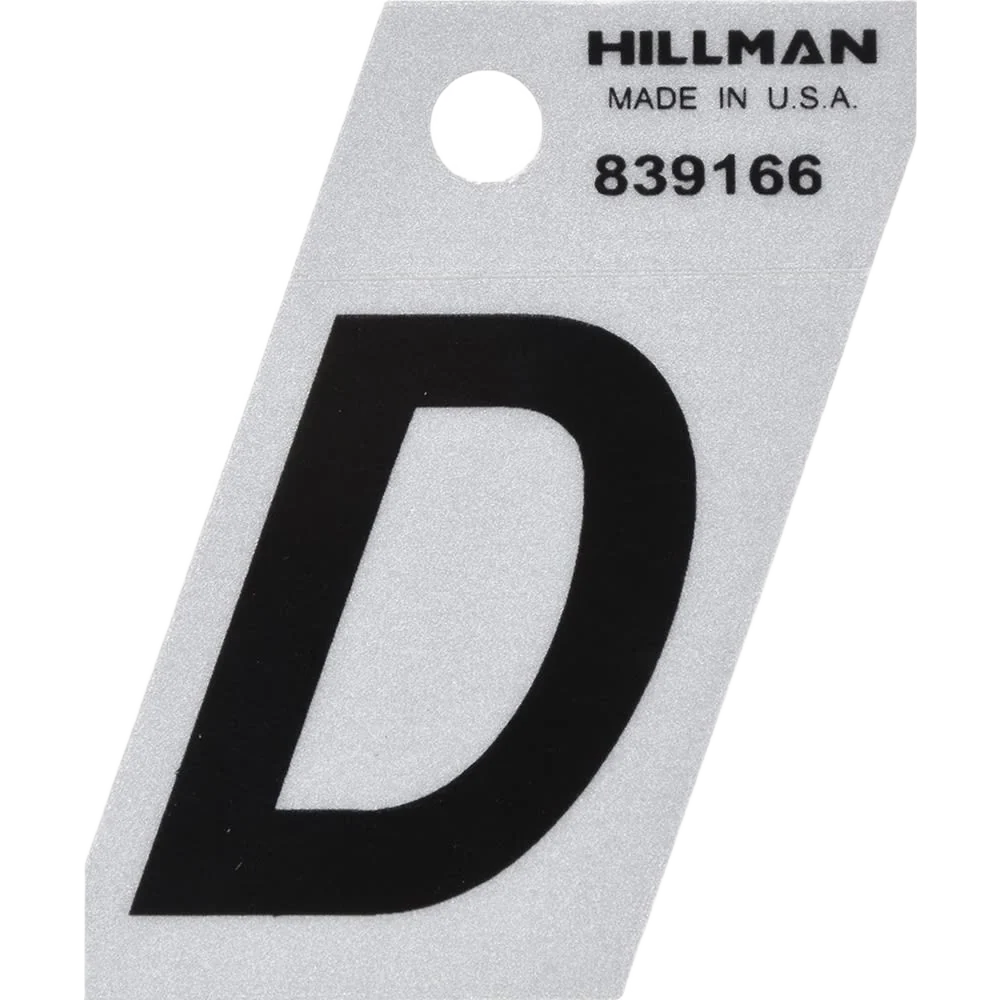 Elite Hillman 1-1 2 in. Black Silver Reflective Mylar Angle Cut Sticker Letter D Prestigious