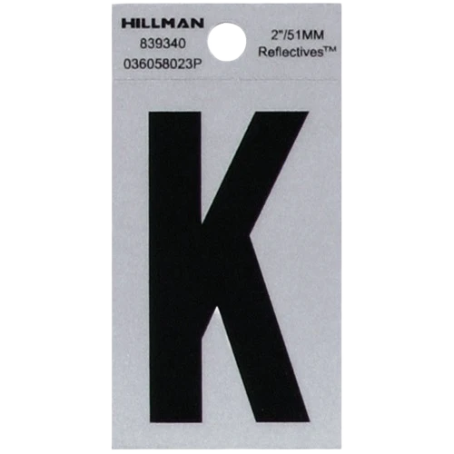 Safe Hillman 2 in. Black Silver Reflective Mylar Square Cut Sticker Letter K Premium