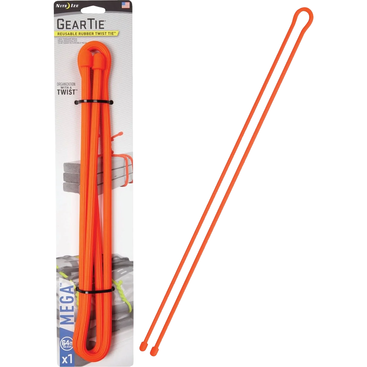 Organic Nite Ize Gear Tie 64 in. Mega Twist Tie Bright Orange Elite