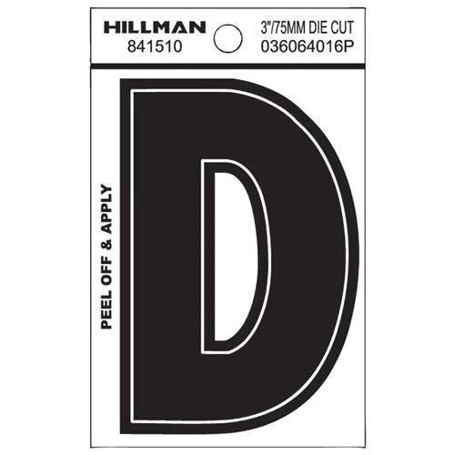 Classic Hillman 3 in. Black Vinyl Die Cut Peel Off Sticker Letter D Refined
