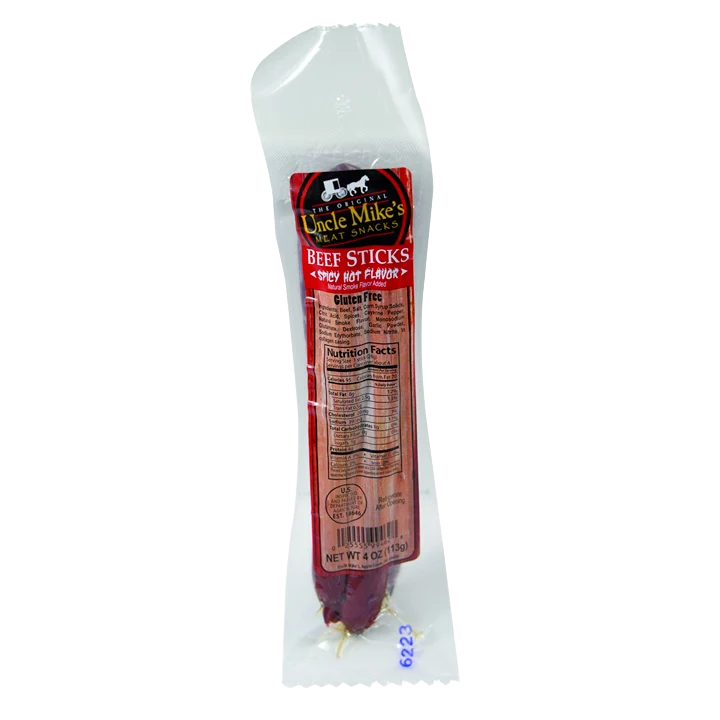 Smooth Uncle Mike's Spicy Hot Beef Sticks 4 oz. First-Class