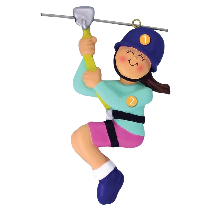 Smooth Ornament Central Personalized Brunette Female Zip Lining Ornament Advanced