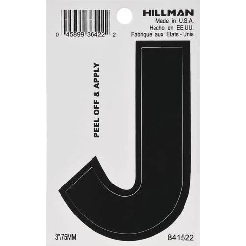 Easy-to-Use Hillman 3 in. Black Vinyl Die Cut Peel Off Sticker Letter J Clean