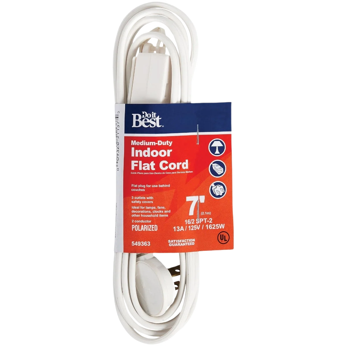 Comfortable Do it White 16 2 Flat Plug Extension Cord 7 ft. Next-Generation
