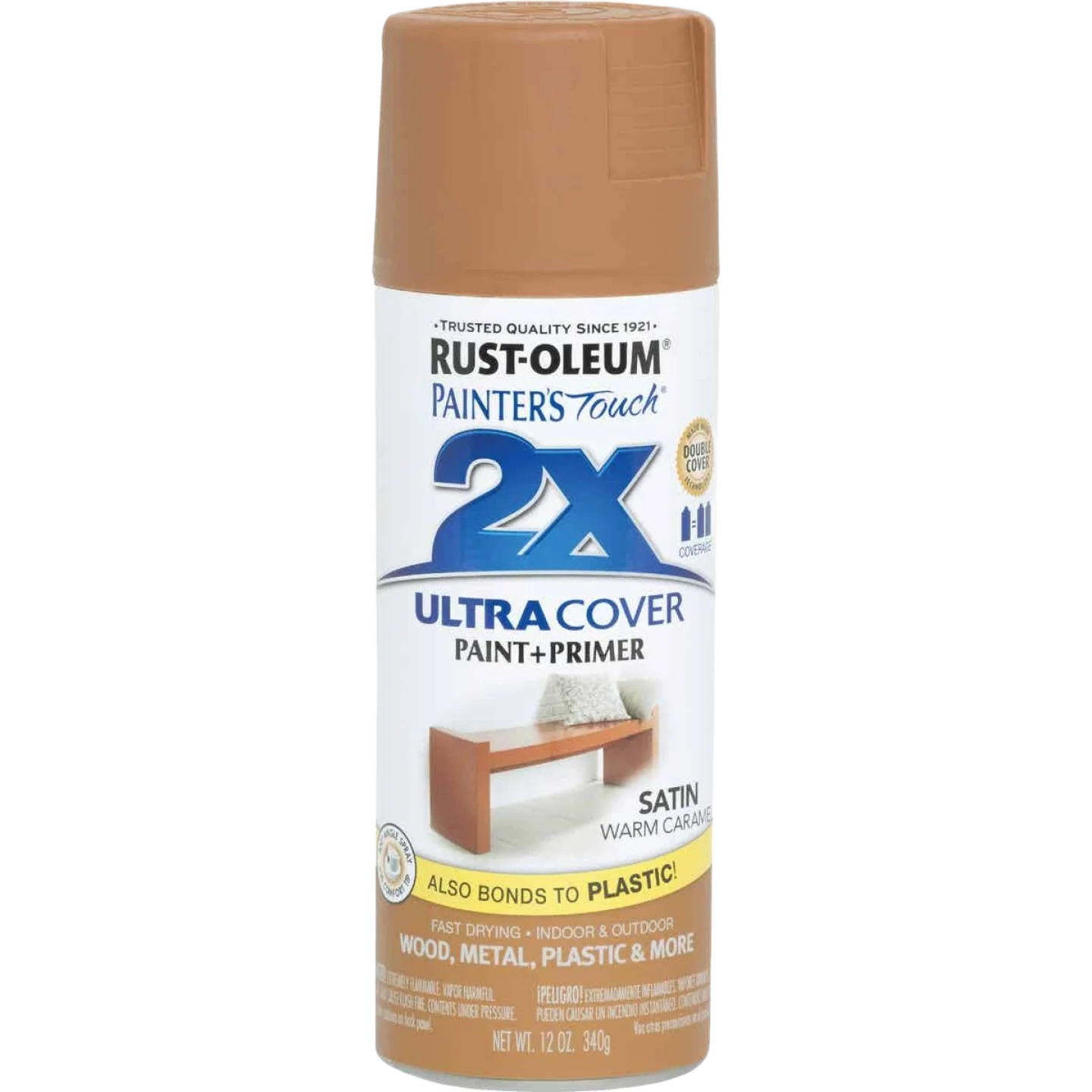 Durable Rust-Oleum Painters' Touch 2X Warm Caramel Satin Spray Paint Primer 12 oz. Crafted