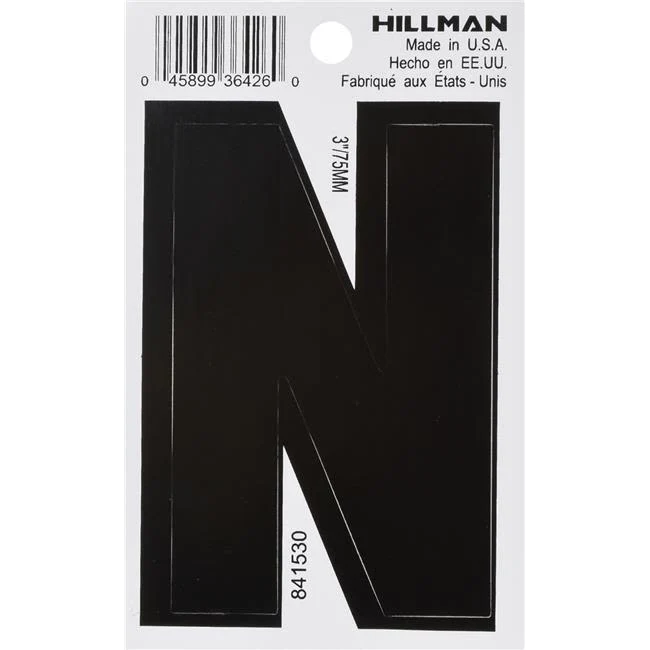 Superior Hillman 3 in. Black Vinyl Die Cut Peel Off Sticker Letter N Advanced
