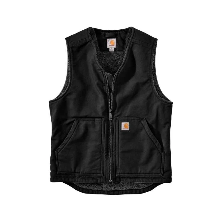 Contemporary Carhartt Men's Black Washed Duck Sherpa-Lined Vest Small Regular Original Design