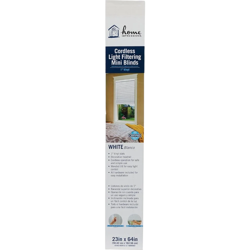 Prestigious Home Impressions White Vinyl Cordless Mini Blind 23 x 64 x 1 Relaxed