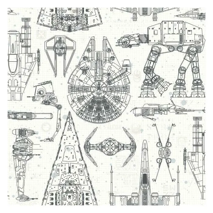 Luxury RoomMates White and Black Star Wars Blueprint Peel Stick Wallpaper Organic