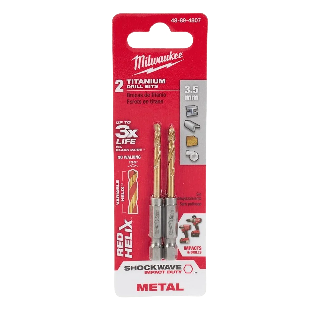 Enhanced Milwaukee 3.5mm SHOCKWAVE Impact Duty™ RED HELIX™ Titanium Drill Bit Premium Material