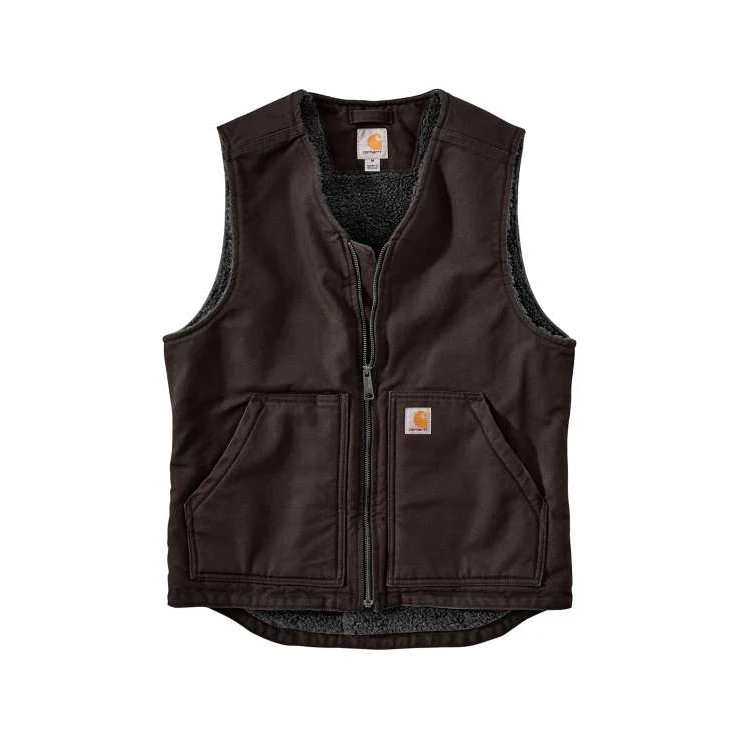 Specialty Carhartt Men's Dark Brown Washed Duck Sherpa-Lined Vest Large Regular Powerful