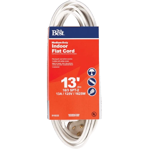 Dependable Do it White 16 3 Flat Plug Extension Cord 13 ft. Next-Generation