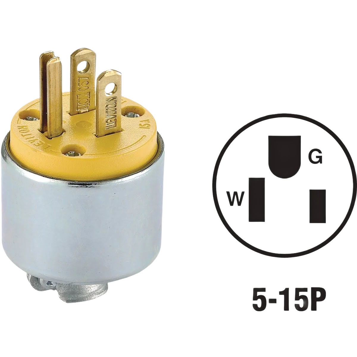Professional Leviton 15 Amp 125V 3-Wire 2-Pole Yellow Armored Cord Plug Green