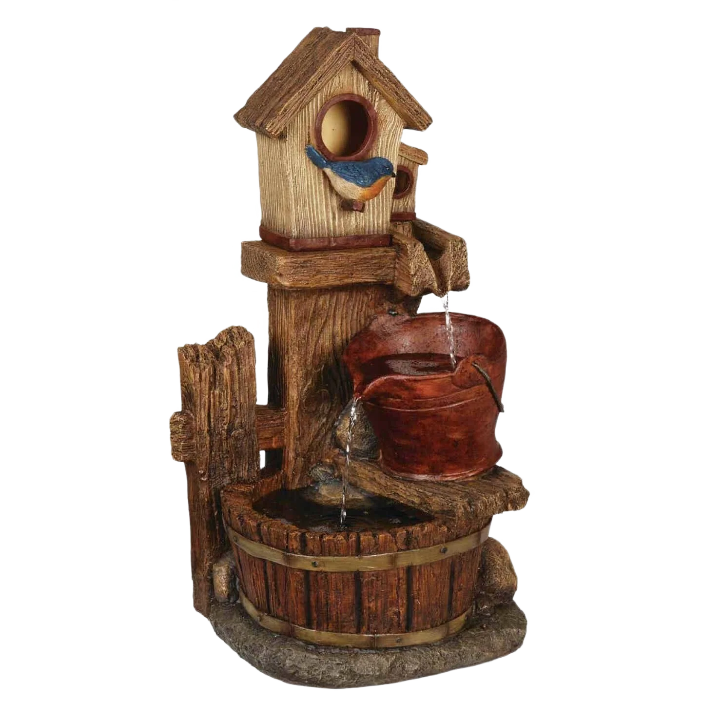 High-Performance Garden Polyresin Birdhouse Fountain 26.5 in. Artisan