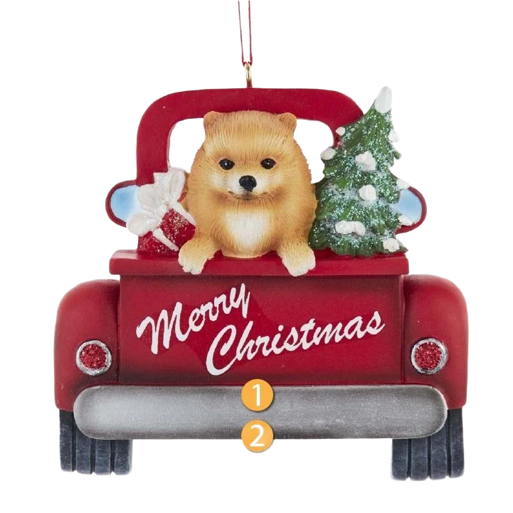 Effective Kurt S. Adler Personalized Merry Christmas Pomeranian Pointer In Red Truck Ornament Exclusive