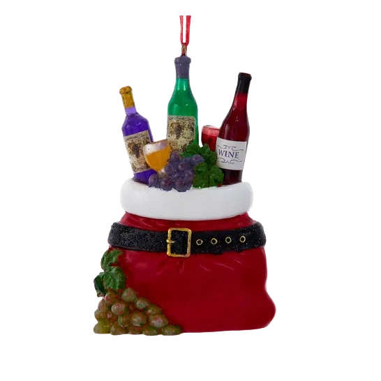 Classic Kurt S. Adler Personalized Santa Bag with Wine Ornament Powerful