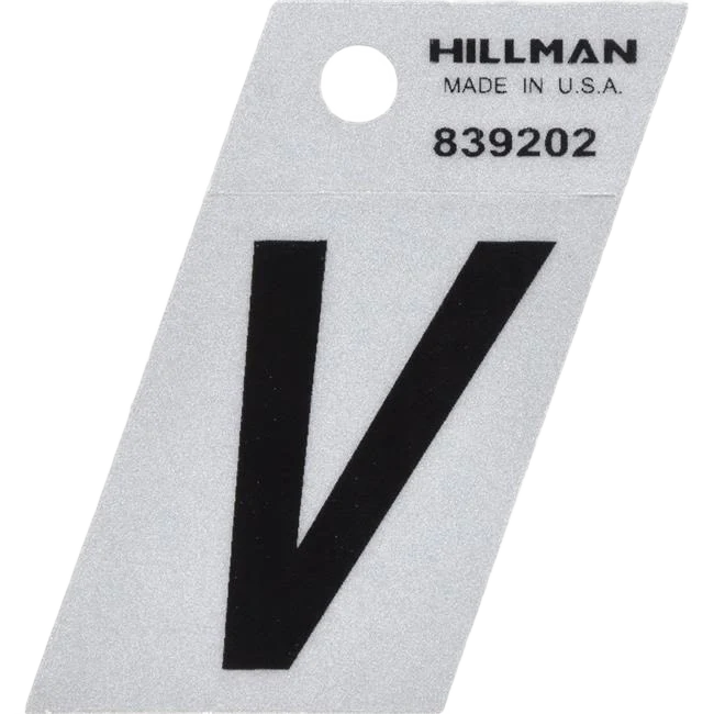 Natural Hillman 1-1 2 in. Black Silver Reflective Mylar Angle Cut Sticker Letter V Genuine