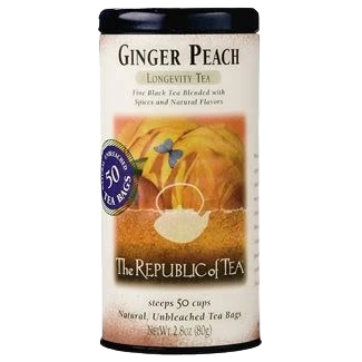 Functional The Republic of Tea Ginger Peach Black Tea Tin 50 Bags Original Design