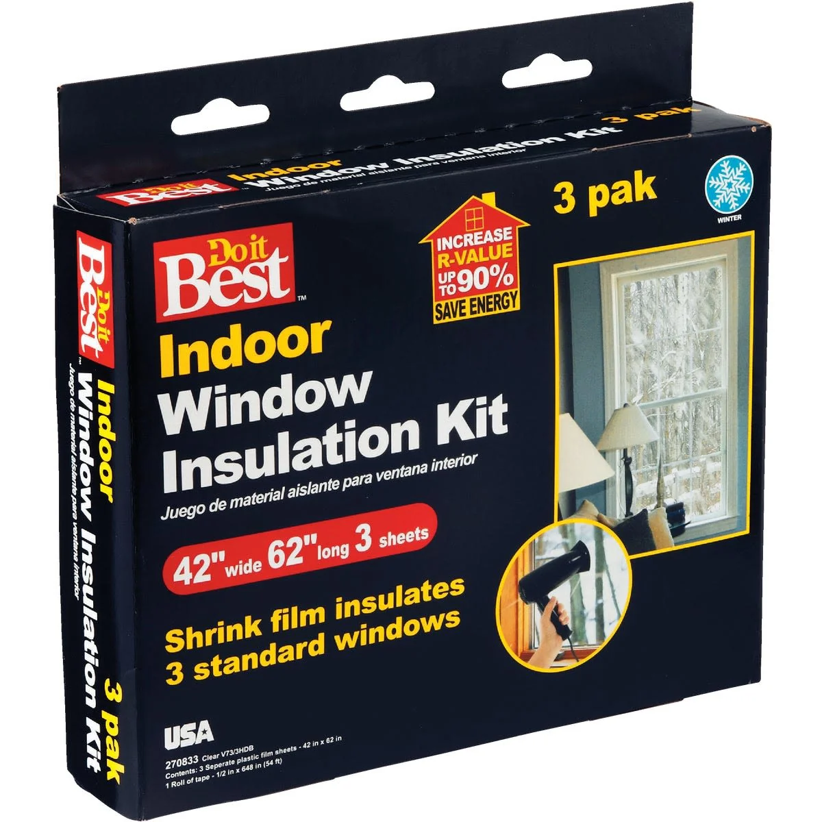 Recyclable Do it Indoor Shrink Film Window Kit 42 x 62 in. 3-Pack Lightweight